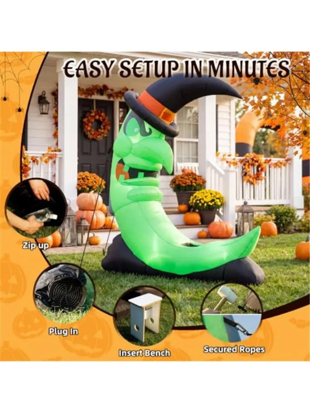 8.9 FT Giant Halloween Inflatables Witch Moon Outdoor Decorations